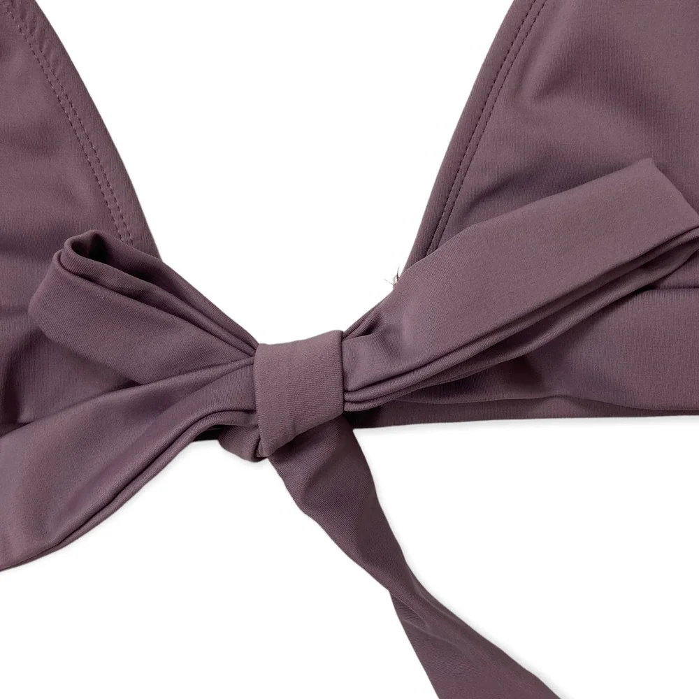 Dippin' Daisy's Bikini Top Women's Large‎ Purple Tie Front Triangle Bow Swimsuit